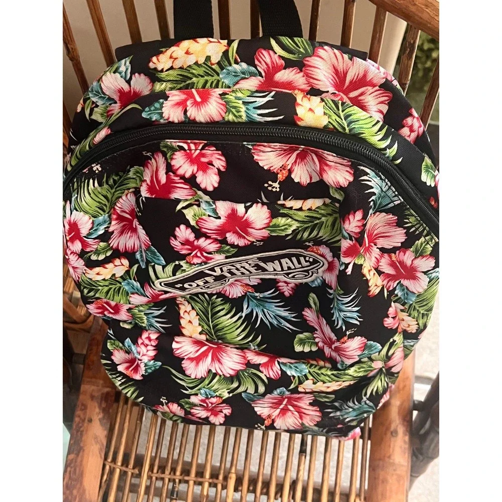 Vans 'Off The Wall' Realm Tropical Backpack Hawaiian Kawaii Black Floral